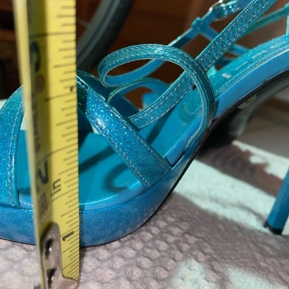 🆕 NEW Casadei Sparkling Strappy Stiletto Heels – Blue Glitter